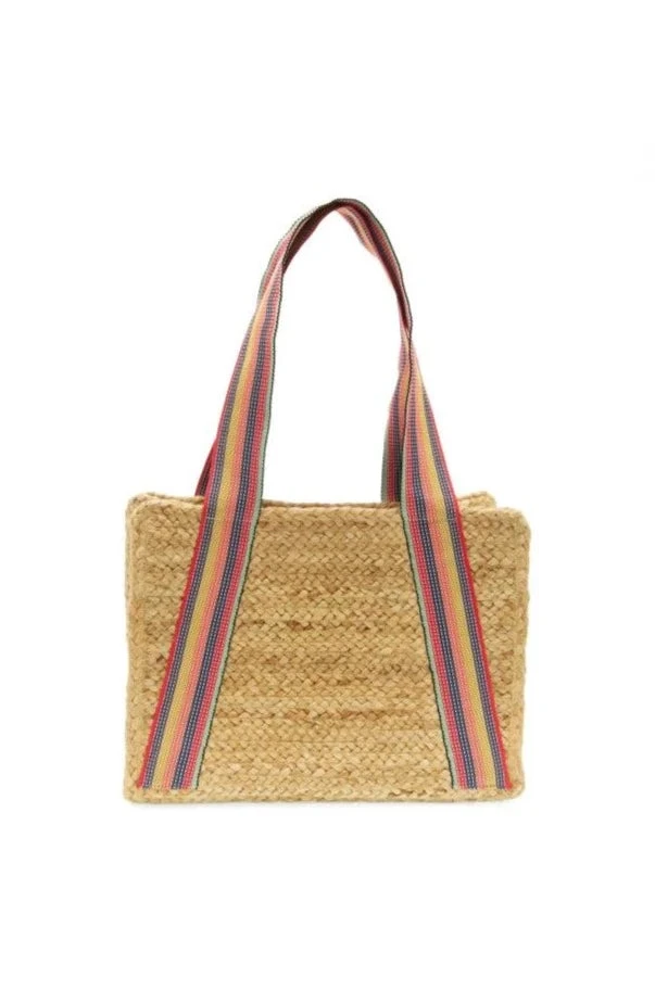 Fiona Square Rainbow Handle Jute Satchel Bag Fiona Square Rainbow Handle Jute Satchel Bag -MODERN MILLIE Shop m6019 14