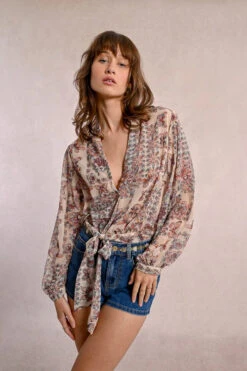 Butterfly And Floral Sheer Long Sleeve Top By Molly Bracken -MODERN MILLIE Shop printed and semi transparent blouse 081afff5 5b8a 41d0 808e 3404e7086b40