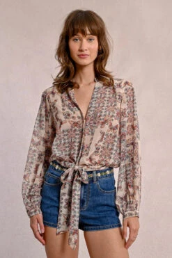 Butterfly And Floral Sheer Long Sleeve Top By Molly Bracken -MODERN MILLIE Shop printed and semi transparent blouse edeb5346 0f4a 4ece 9255 708b00407582