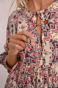 Cream Printed Boho Mini Dress By Molly Bracken -MODERN MILLIE Shop short bohemian dress printed 1803fddf 11ea 4c86 903e 88aed4dbaca3