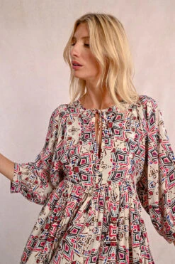 Cream Printed Boho Mini Dress By Molly Bracken -MODERN MILLIE Shop short bohemian dress printed 3a1af355 e69c 46bc 96fe f816af2a2d6a