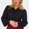 Black Puff Sleeve Button Down Top By Voodoo Vixen