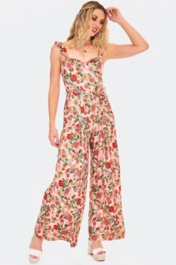 Rainbow Floral Wide Leg Jumpsuit By Voodoo Vixen