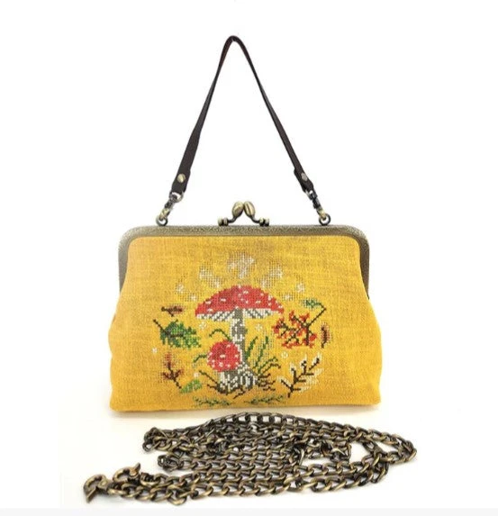 Moon Phases Mushroom in Yellow Kisslock Bag Moon Phases Mushroom In Yellow Kisslock Bag -MODERN MILLIE Shop yellowmushmoonphase1