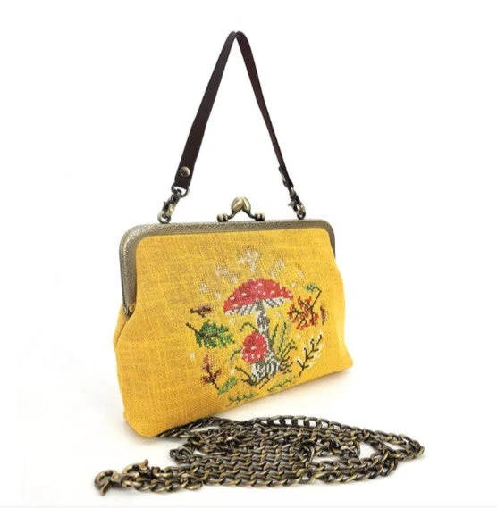 Moon Phases Mushroom in Yellow Kisslock Bag Moon Phases Mushroom In Yellow Kisslock Bag -MODERN MILLIE Shop yellowmushmoonphase2